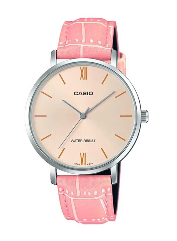 

Casio Analog Watch for Women with Leather Band, Water Resistant, LTP-VT01L-4B, Pink-Beige