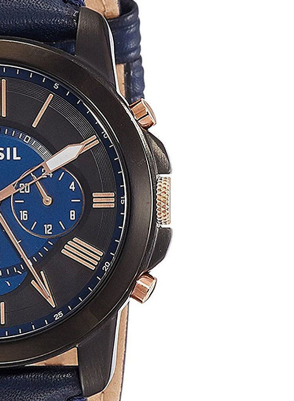 Fossil Analog Wrist Watch for Men with Leather Band, Water Resistant and Chronograph, FS5061, Navy Blue-Black