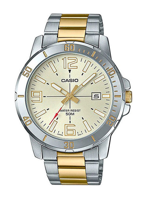 

Casio Analog Watch for Men with Stainless Steel Band, Water Resistant, MTP-VD01SG-9B, Gold/Silver-Beige