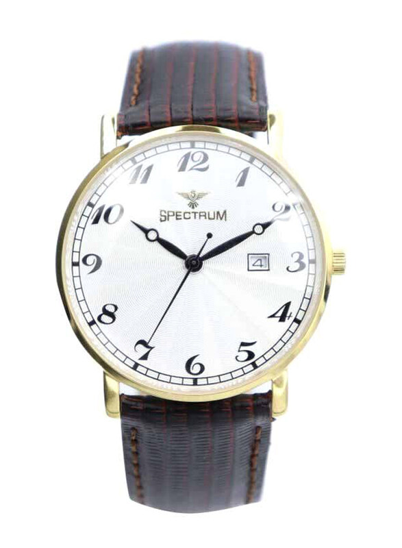 

Spectrum Analog Watch for Men with Leather Band, S23015M-1, Brown-White