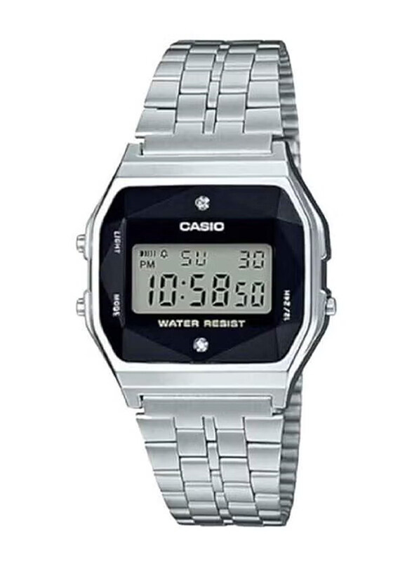 

Casio Digital Quartz Watch for Men with Stainless Steel Band, Water Resistant, A159WAD-1, Silver/Black-Grey