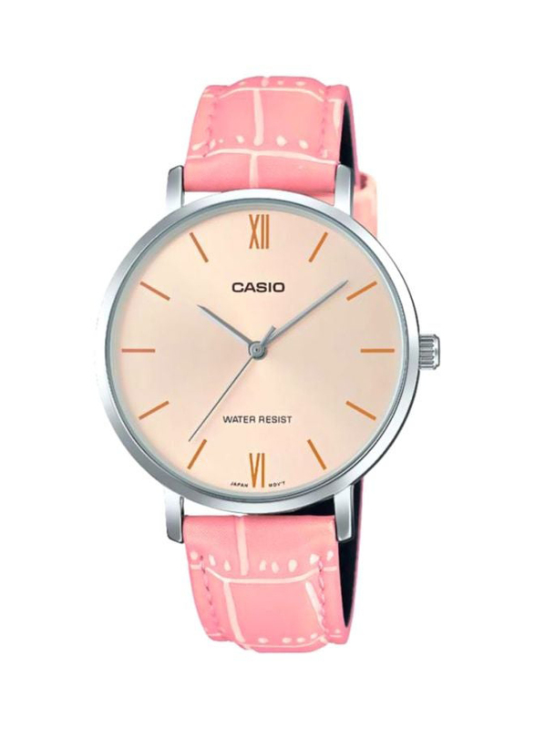 Casio Enticer Analog Watch for Women with Leather Band, Water Resistant, LTP-VT01L-4BUDF, Pink