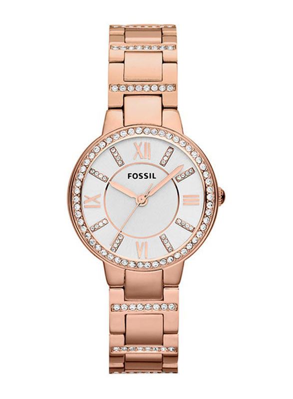 Fossil Virginia Analog Watch for Women with Stainless Steel Band and Water Resistant, ES3284, Rose Gold-White