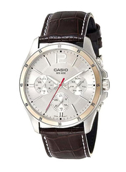 Casio Enticer Analog Watch for Men with Leather Band, Water Resistant, MTP-1374L-7AV, Brown-Silver