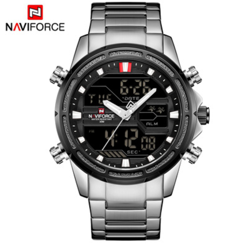 

Naviforce Analog/Digital Watch for Men with Stainless Steel Band, Water Resistant, NF9138S, Silver-Black