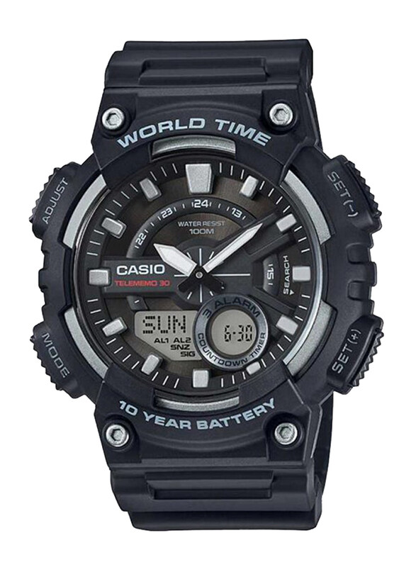 

Casio Analog + Digital Watch for Men with Resin Band, Water Resistant and Chronograph, AEQ-110W-1AVDF, Black