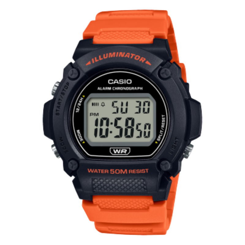 

Casio Standard Series Digital Watch for Men with Rubber Band, Water Resistant, W-219H-4AVDF, Orange-Black