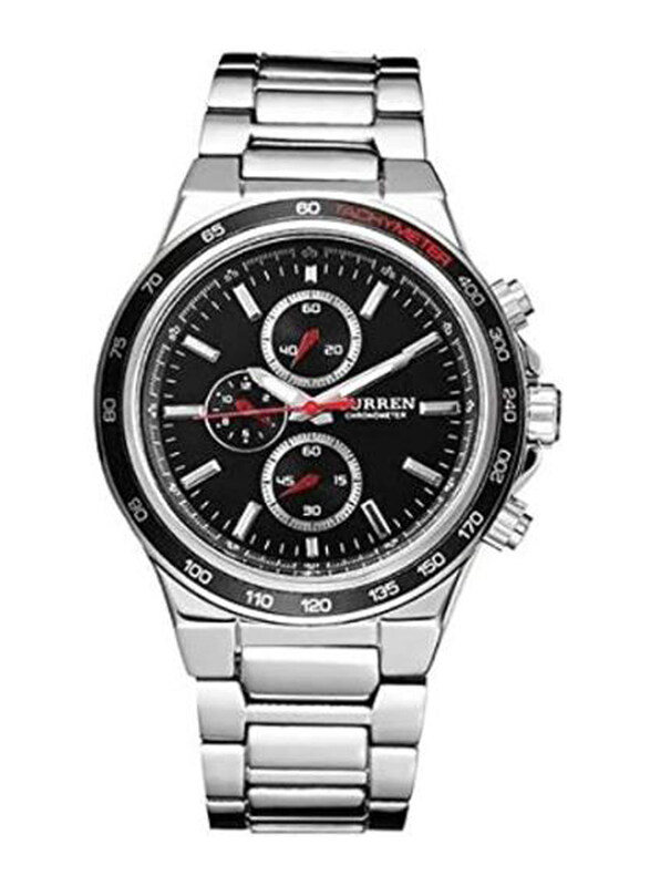 

Curren Analog Watch for Men with Stainless Steel Band, Water Resistant and Chronograph, 8011, Silver-Black