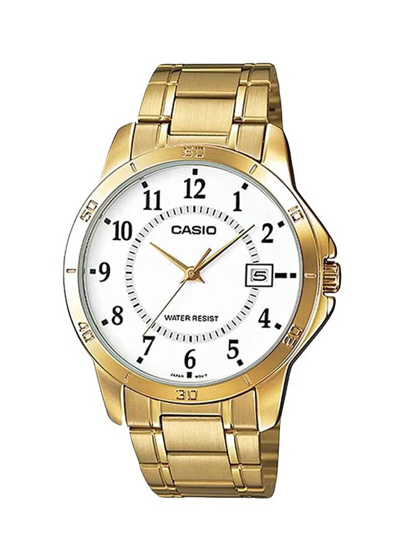 Casio Analog Watch for Men with Stainless Steel Band, Water Resistance, MTP-V004G-7BU, Gold-White