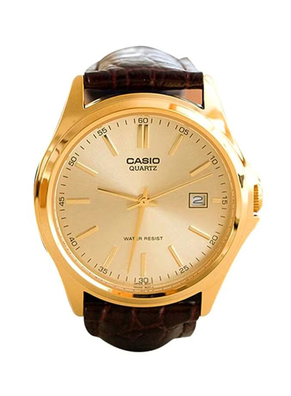 

Casio Enticer Analog Watch for Men with Leather Band, Water Resistant, MTP-1183Q-9ADF, Brown-Gold