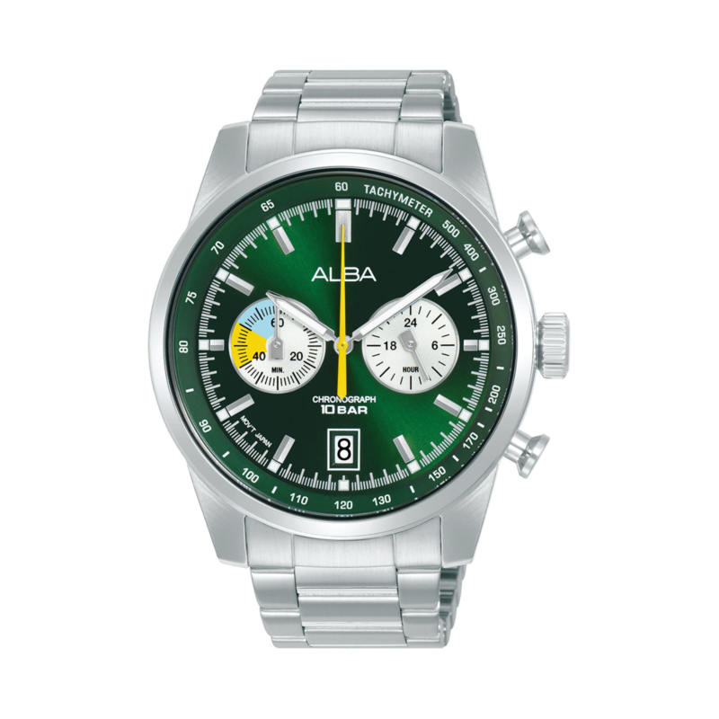 

Alba Analog Watch for Men with Stainless Steel Band, Water Resistant, A4B007X1, Silver-Green