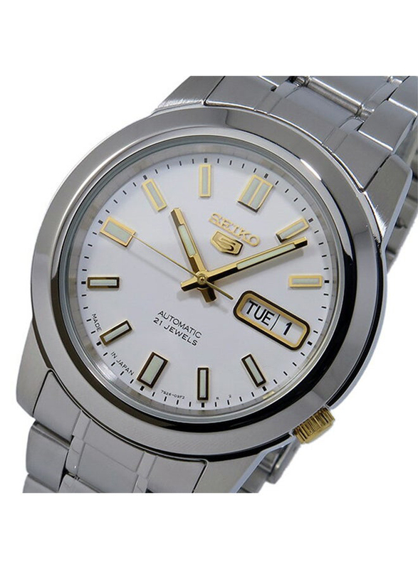 Seiko Analog Watch for Men with Stainless Steel Band, Water Resistant, SNKK07J1, White-Silver