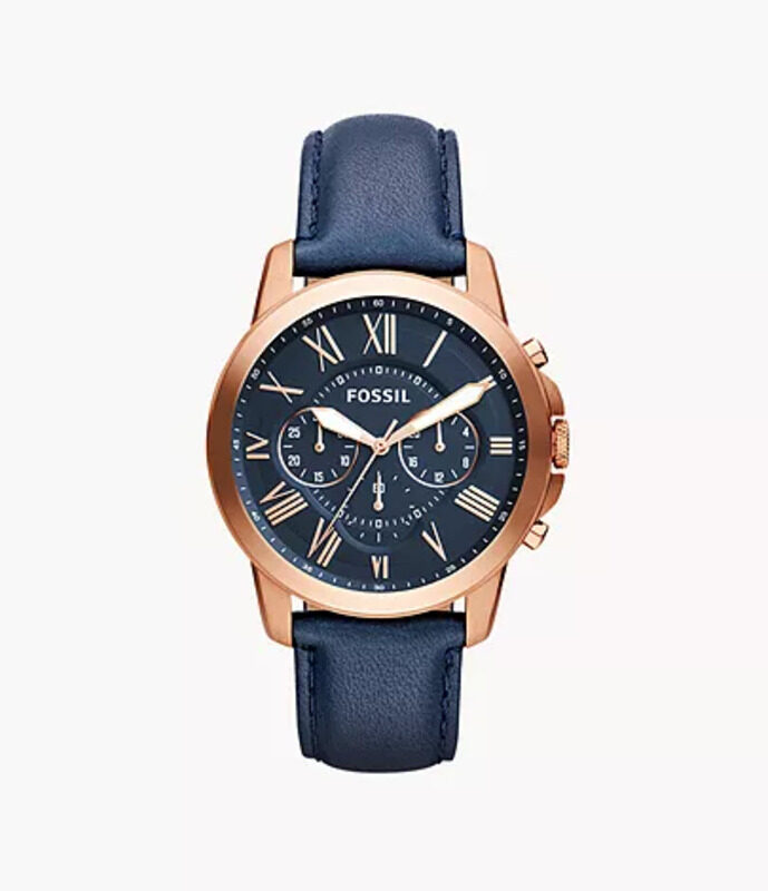 

Fossil Grant Analog Watch for Men with Leather Genuine Band, Water Resistant and Chronograph, FS4835, Blue-Multicolour