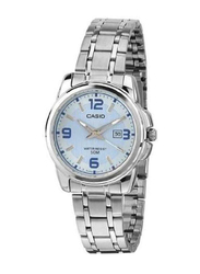 Casio Analog Wrist Watch for Women with Stainless Steel Band, Water Resistant, LTP-1314D-2AVDF, Silver-Blue
