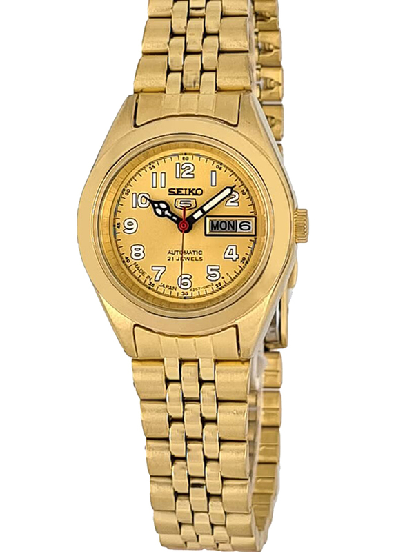 Seiko Analog Watch for Women with Stainless Steel Band, Water Resistant, SYMF94J, Gold-Gold