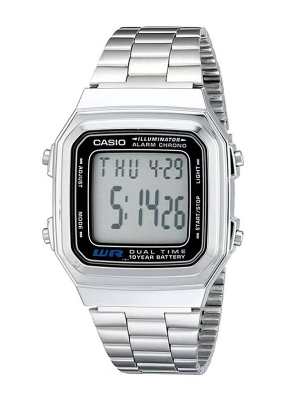 

Casio Vintage Digital Watch for Men with Stainless Steel Band, Water Resistant, A178WA-1A, Silver-Transparent