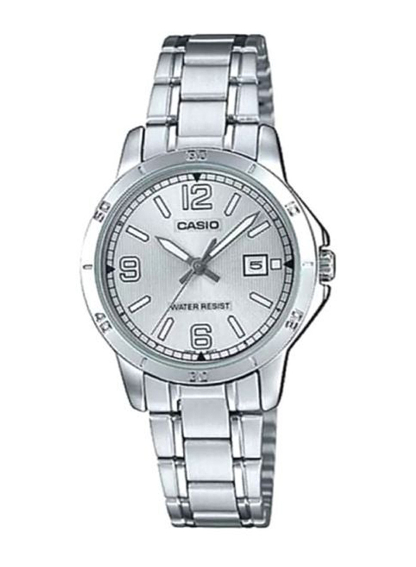 Casio Analog Watch for Men with Stainless Steel Band, Water Resistant, MTP-V004D-7B2, Silver-Silver