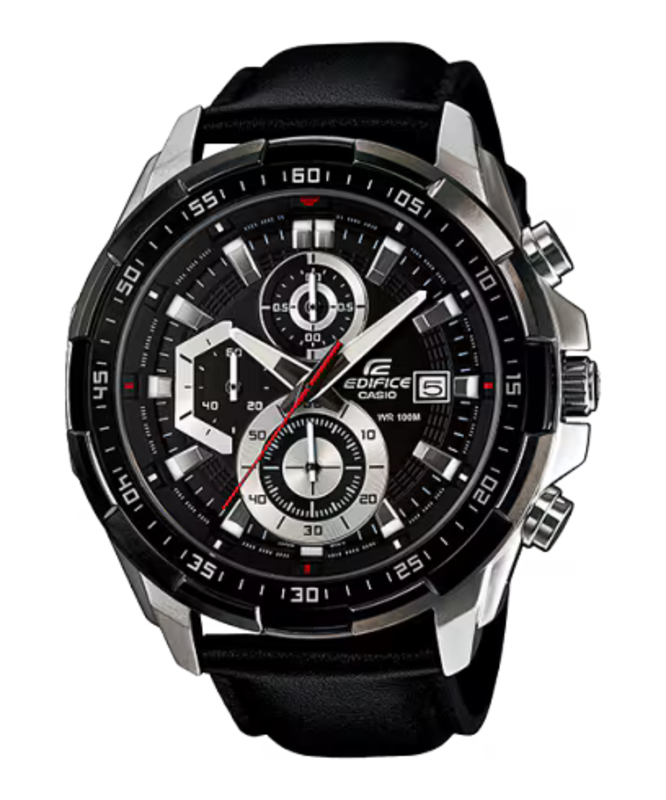 

Casio Edifice Analog Watch for Men with Leather Genuine Band, Water Resistant and Chronograph, EFR-539L-1AV, Black-Black