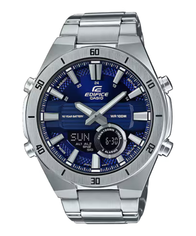 

Casio Edifice Analog/Digital Watch for Men with Stainless Steel Band, Water Resistant and Chronograph, ERA-110D-2AV, Silver-Blue