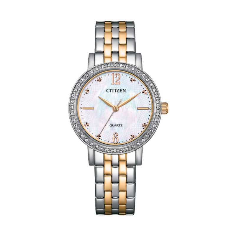 

Citizen Analog Watch for Women with Stainless Steel Band, Water Resistant, EL3106-5GD, Silver/gold-Blue