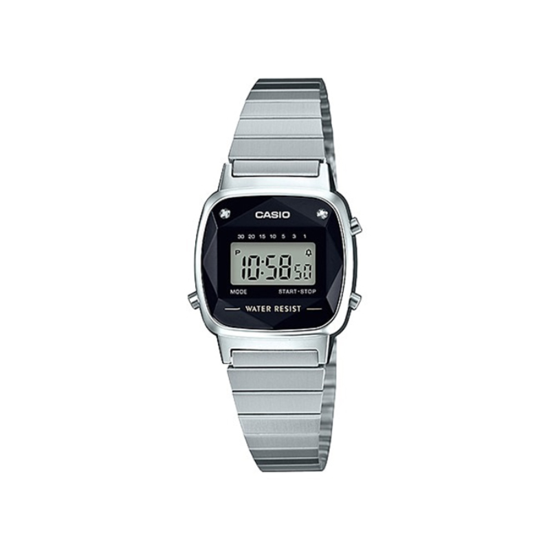 

Casio Vintage Series Digital Watch for Women with Stainless Steel Band, Water Resistant, LA670WAD-1DF, Silver-Black