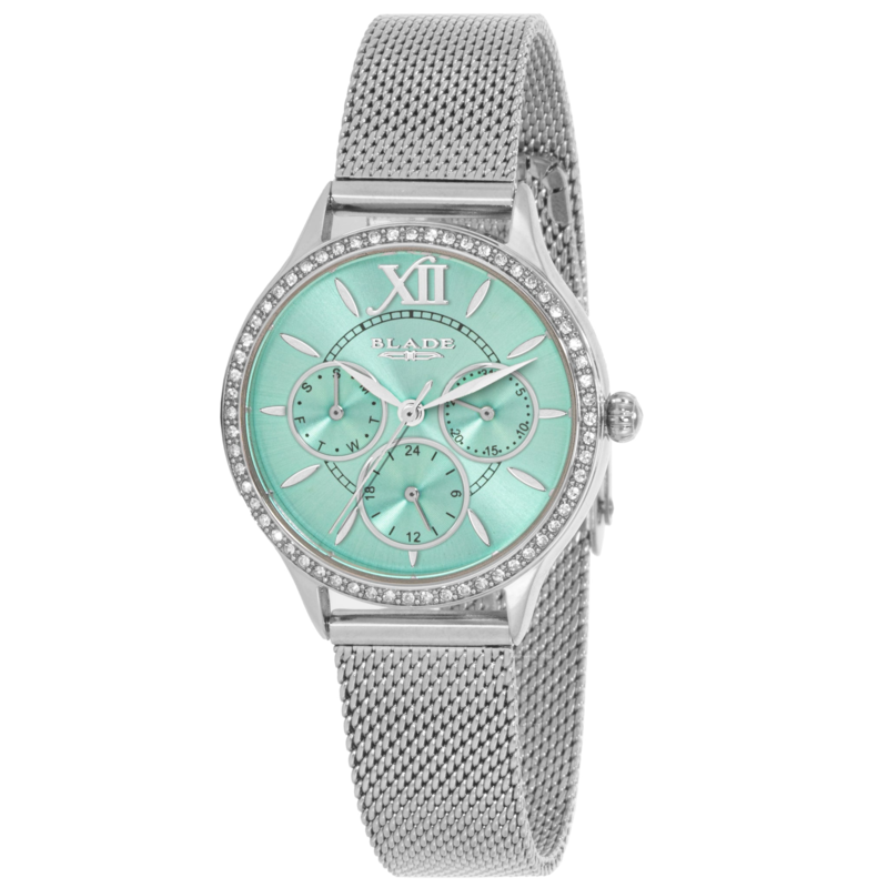 

Blade Glam Aqua Analog Watch for Women with Stainless Steel Band, Water Resistant, 3657L2SIS, Silver-Aqua