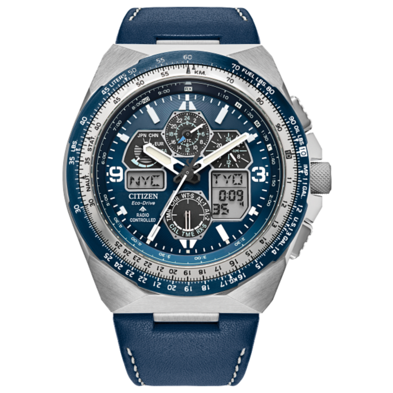 

Citizen Analog/Digital Watch for Men with Leather Band, Water Resistant and Chronograph, JY8148-08L, Blue-Blue