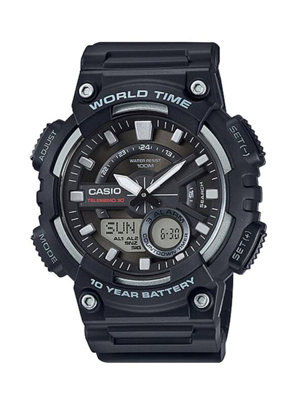 

Casio Youth Analog + Digital Watch for Men with Resin Band, Water Resistant and Chronograph, AEQ-110W-1A, Black-Black/Grey