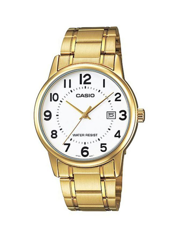 Casio Analog Watch for Men with Stainless Steel Band, Water Resistant, MTP-V002G-7B2UDF, Gold-White