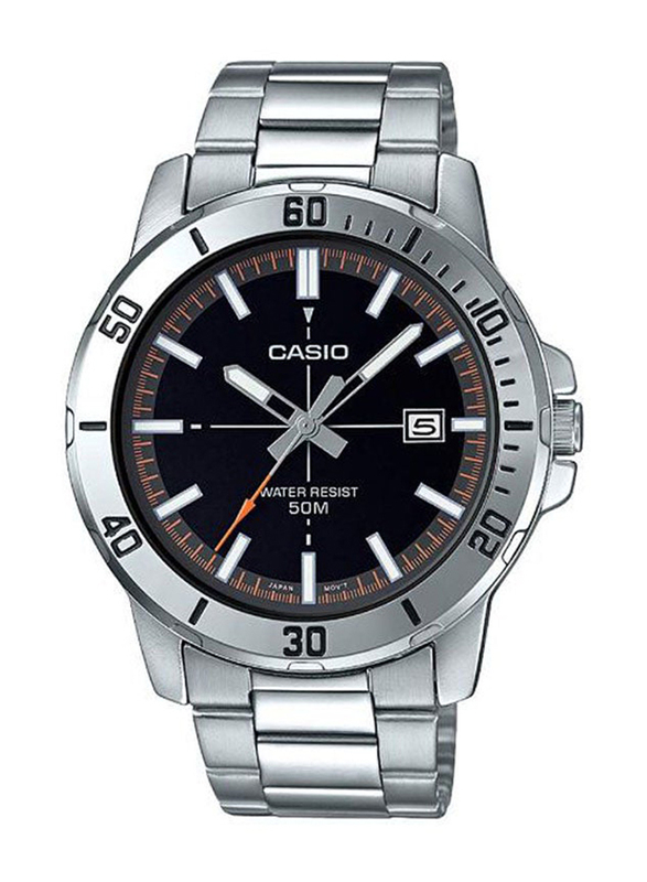 Casio Enticer Analog Watch for Men with Stainless Steel Band, Water Resistant, MTP-VD01D-1E2VUDF, Silver-Black