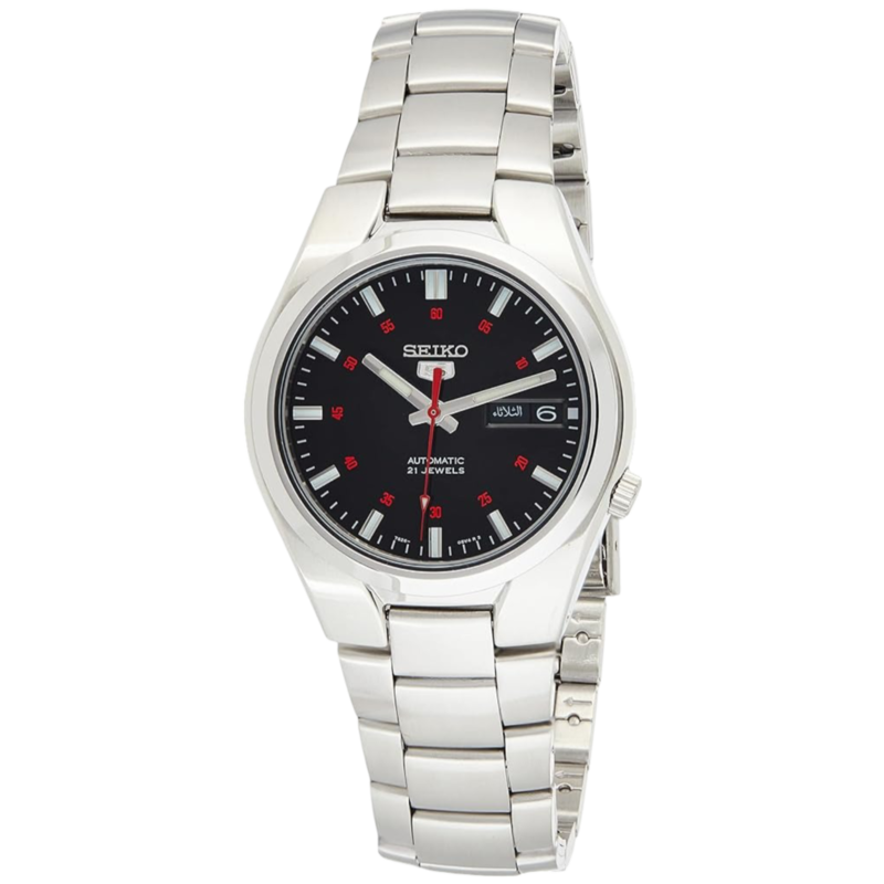 

Seiko 5 Automatic Analog Watch for Men with Stainless Steel Band, Water Resistant, SNK617K1, Silver-Black