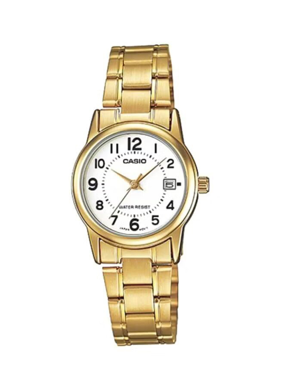 Casio Dress Analog Watch for Women with Stainless Steel Band, Water Resistant, LTP-V002G-7B, Gold-White