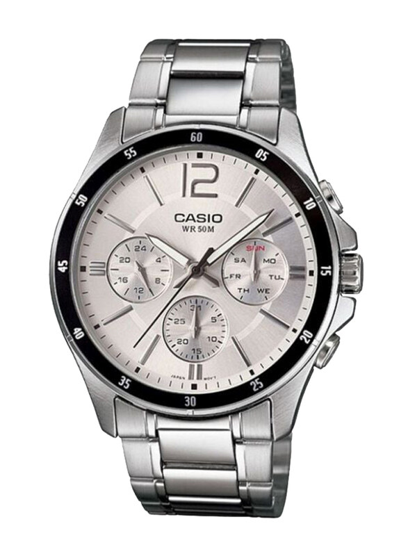 

Casio Enticer Analog Watch for Men with Stainless Steel Band, Water Resistant, MTP - 1374D-7A, Silver