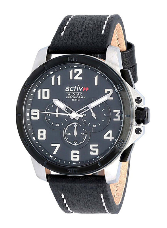 

Westar Analog Watch for Men with Leather Band, Water Resistant and Chronography, ACT90029SBN103, Black