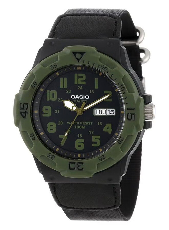 

Casio Formal Analog Watch for Men with Fabric Band, Water Resistance, MRW200HB-1B, Black-Green/Black