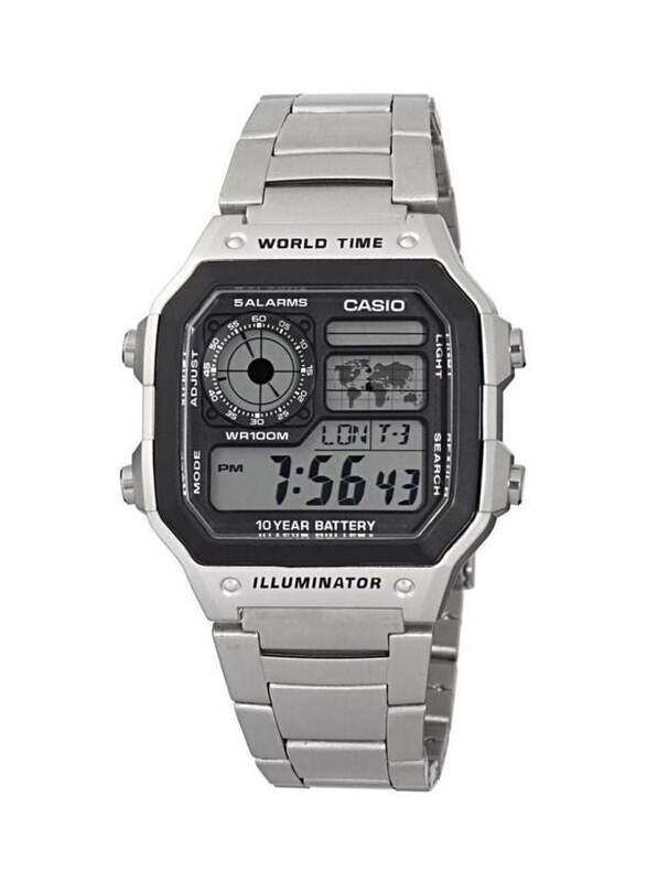 

Casio Youth Analog + Digital Watch for Men with Stainless Steel Band, Water Resistant, AE-1200WHD-1AVDF, Silver-Grey