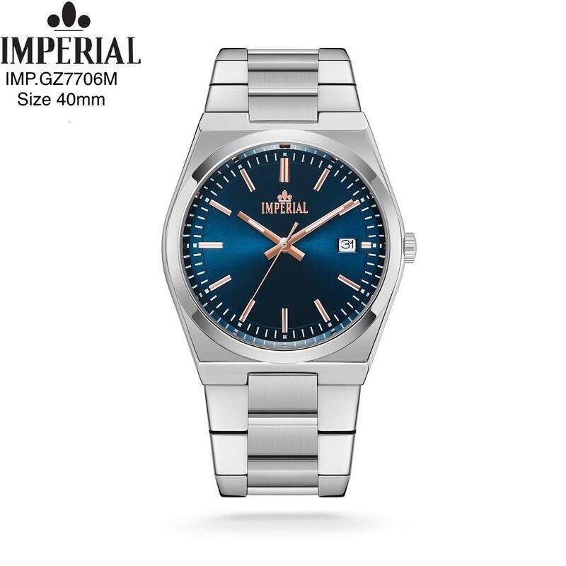 

Imperial 7706g, gents pair watch, SILVER BLUE dial,Date