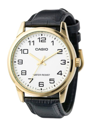 Casio Analog Watch for Men with Leather Band, Water Resistant, MTP-V001GL-7BUDF, Black-White