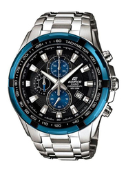 Casio Edifice Analog Watch for Men with Stainless Steel Band, Water Resistant and Chronograph, EF-539D-1A2, Silver-Black/Blue