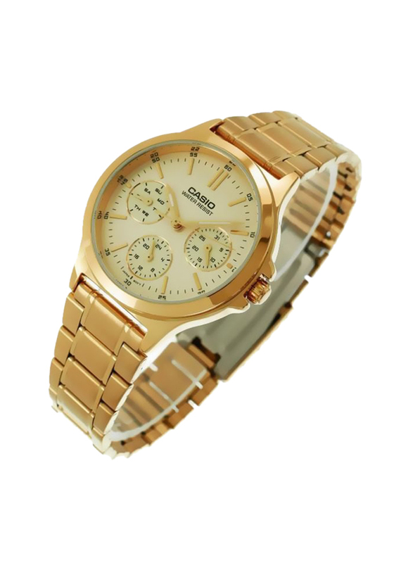 Casio Analog Watch for Men with Stainless Steel Band, Water Resistant and Chronograph, MTP-V300G-9AUDF, Gold