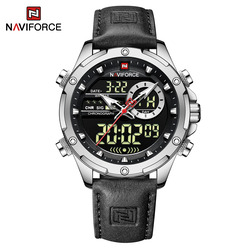 Naviforce Analog/Digital Watch for Men with Leather Genuine Band, Water Resistant, NF9208, Black-Black