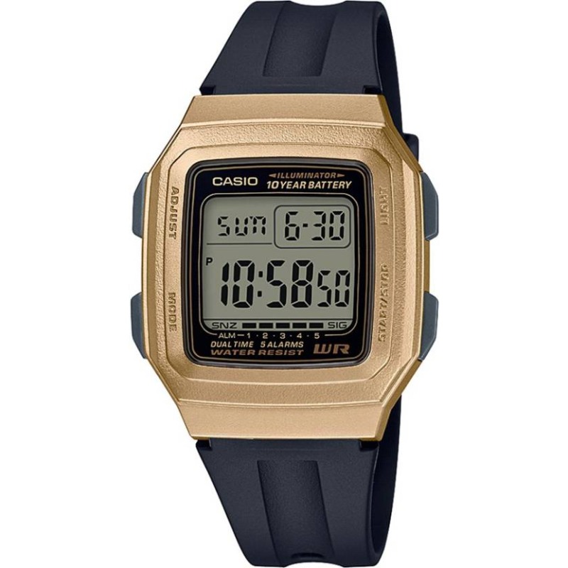 

Casio Standard Series Digital Unisex Watch with Resin Band, Water Resistant, F-201WAM-9AVDF, Black-Gold