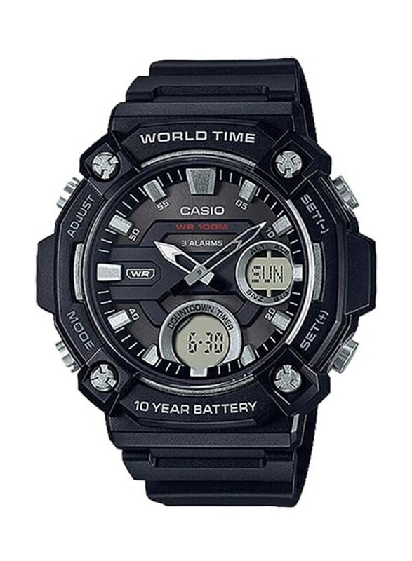 

Casio Analog + Digital Watch for Men with Resin Band, Water Resistant and Chronograph, AEQ-120W-1AVDF, Black