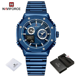 Naviforce Analog/Digital Watch for Men with Stainless Steel Band, Water Resistant, NF9216S, Blue-Blue