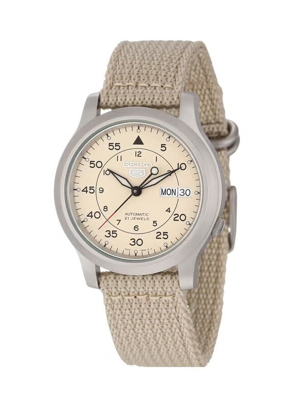 

Seiko Analog Watch for Men with Fabric Band, Water Resistant, SNK803, Beige