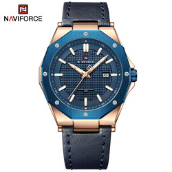 Naviforce Analog Watch for Men with Leather Band, Water Resistant, NF9200L, Blue-Blue