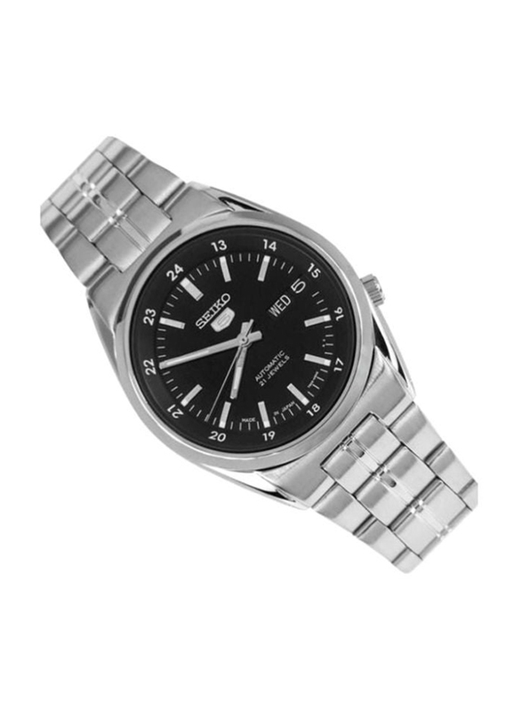 Seiko Series 5 Analog Watch for Men with Stainless Steel Band and Splash Resistant, SNK567J1, Silver-Black