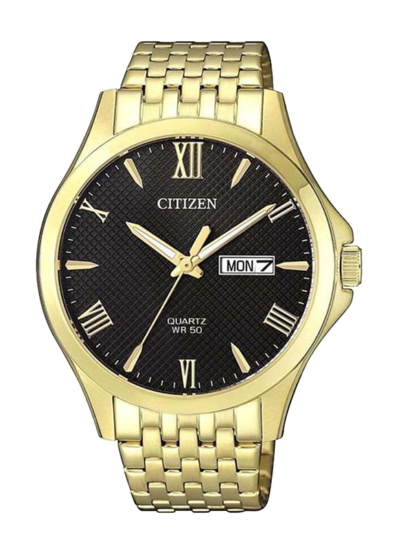 Citizen Analog Wrist Watch for Men with Stainless Steel Band, Water Resistant, BF2022-55H, Gold-Black