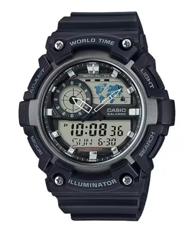 

Casio Analog/Digital Watch for Men with Resin Band, Water Resistant, AEQ-200W-1AVDF, Black-Grey