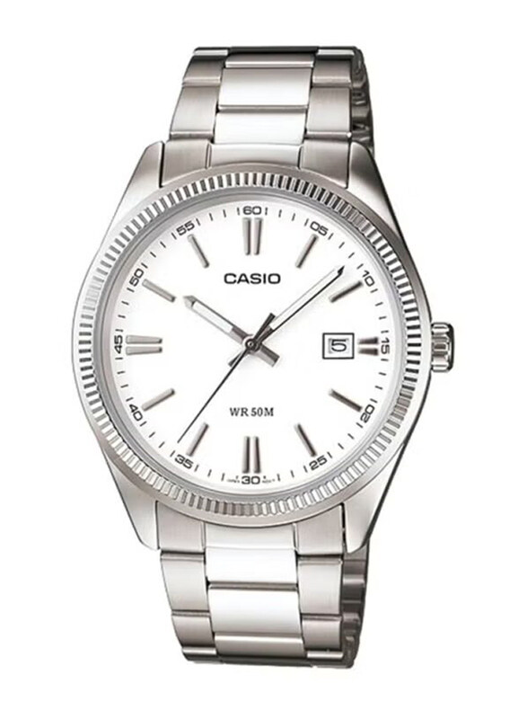 

Casio Analog Watch for Men with Stainless Steel Band, Water Resistant, MTP-1302D-7A1VDF, Silver-White